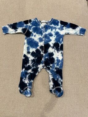 Baby Steps Blue White Tie Dye Footie 100% Cotton Size 3 months